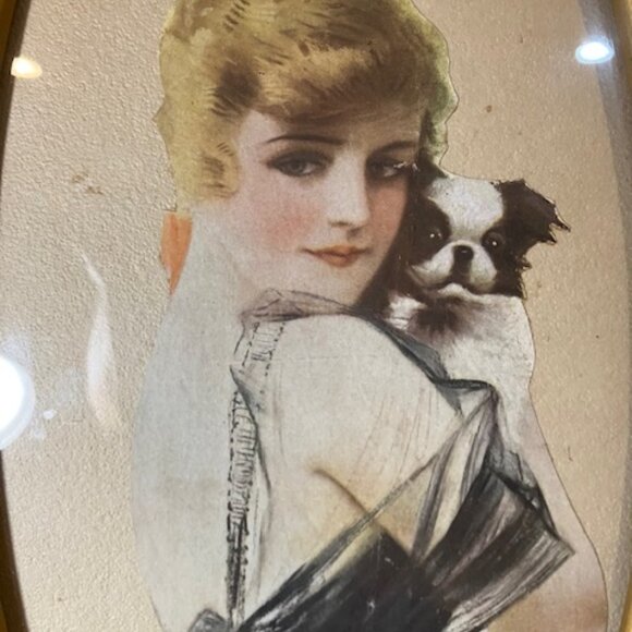 Pair of "Elegant‎ Ladies" Clipped Image Art in Oval Frames Vintage 1950's - Picture 8 of 10